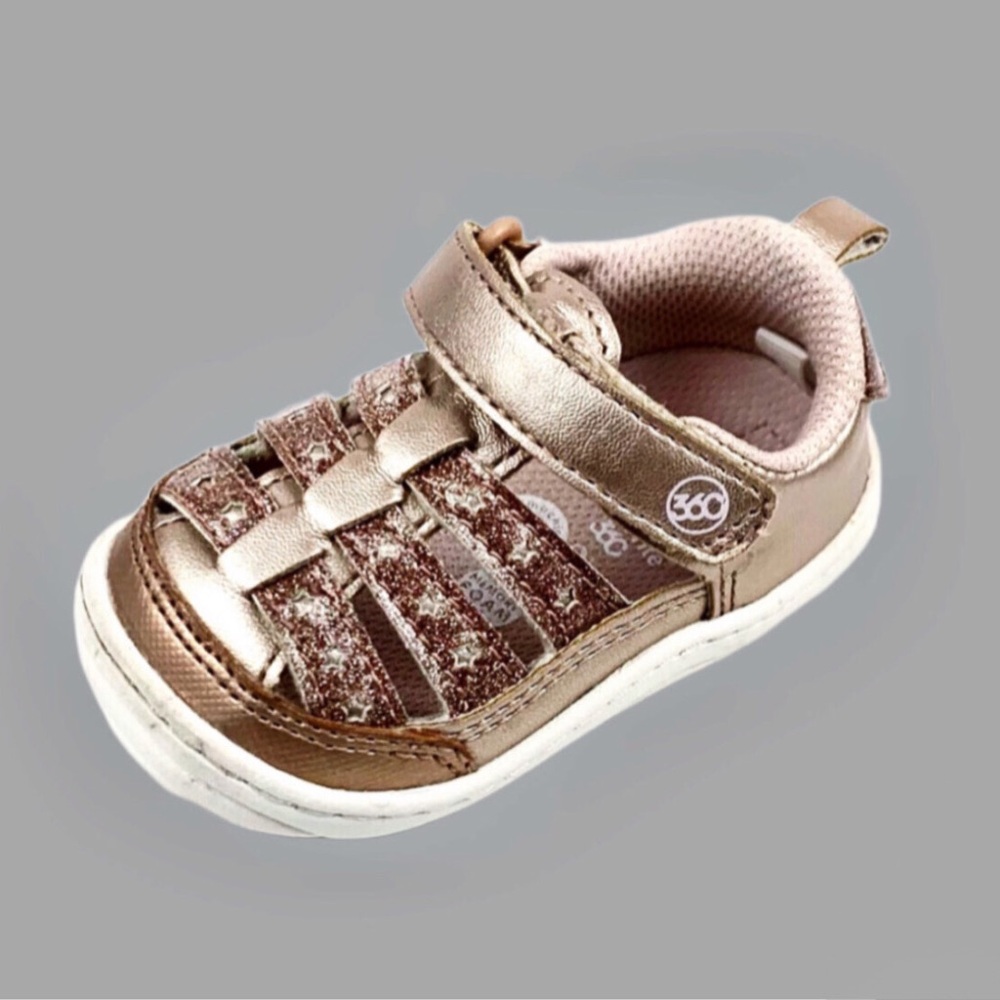 Stride Rite Devany Rose Metallic Leather Fisherman Sandals Size 3 mo.
